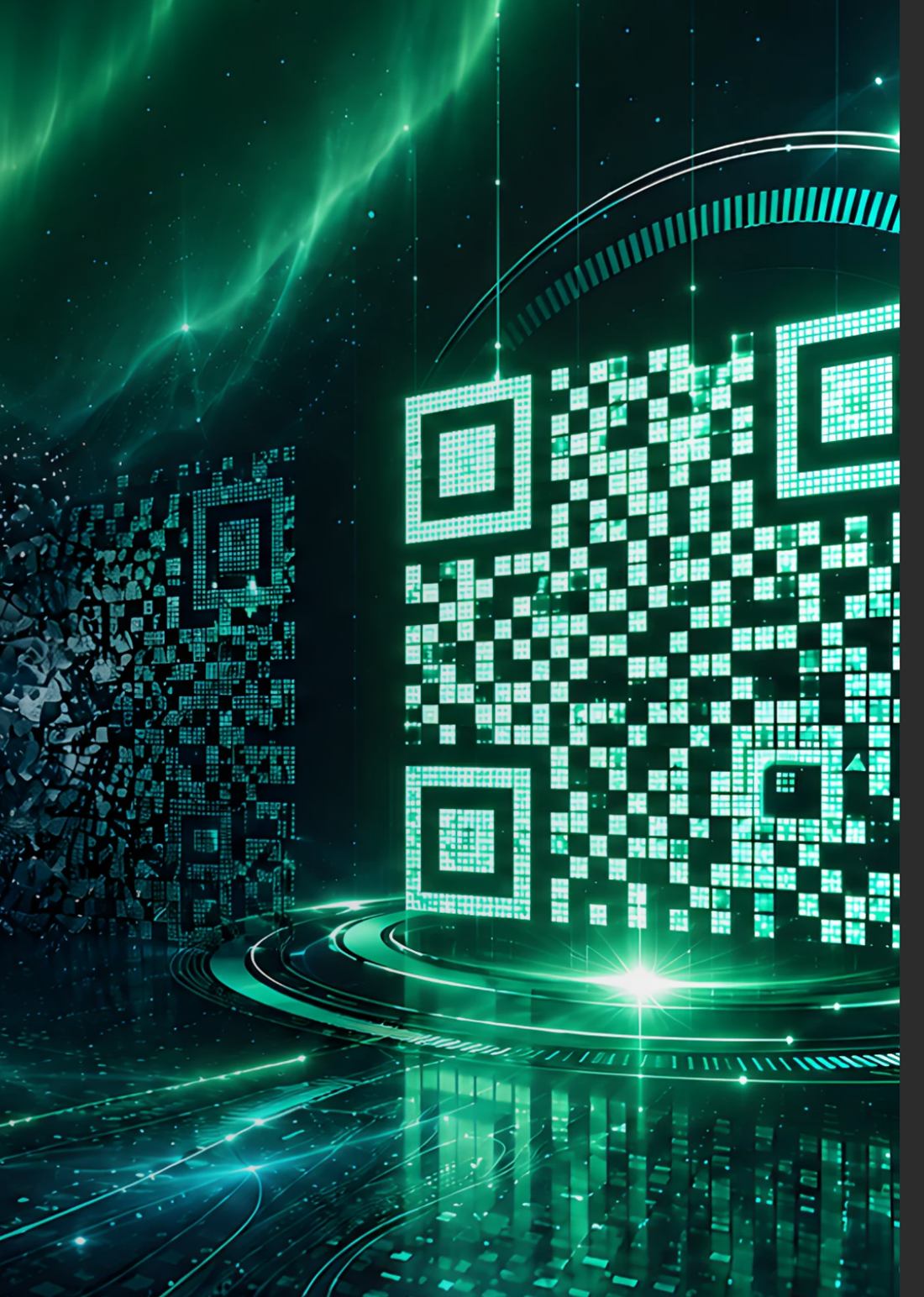 glyphiq.app — the live product's hero visual: a glowing dynamic QR code